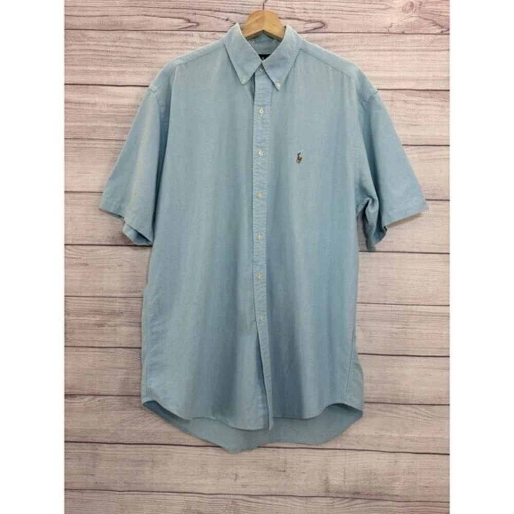 Ralph Lauren Shirt Mens L Blue Plaid Blake Short Sleeve Button Down